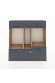 Kronos Dolap 8 Raflı 4 Çekmeceli 3 Askılı 220x59x243 Çam-Antrasit/Antrasit