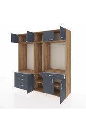 Kronos Dolap 8 Raflı 4 Çekmeceli 3 Askılı 220x59x243 Çam-Antrasit/Antrasit