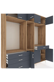 Kronos Dolap 8 Raflı 4 Çekmeceli 3 Askılı 220x59x243 Çam-Antrasit/Antrasit