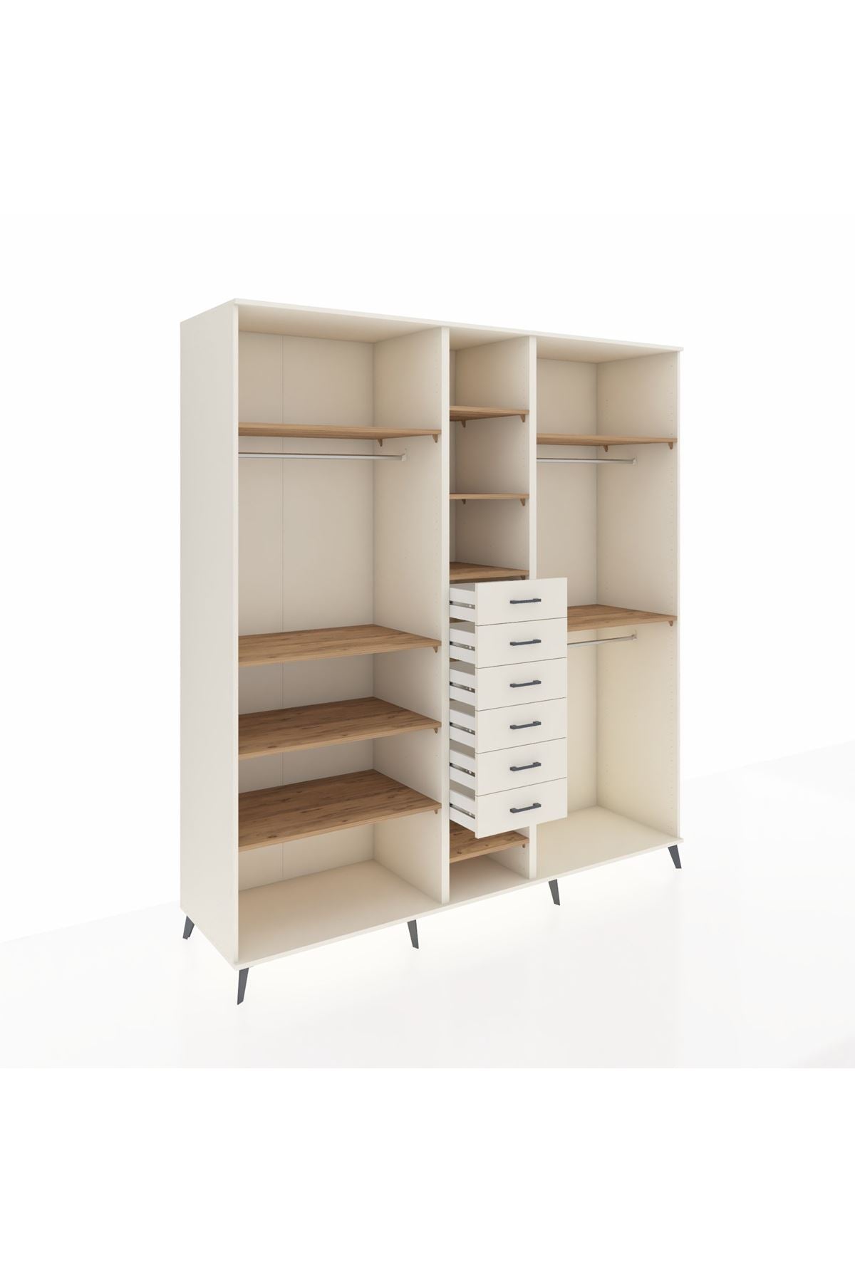 Kronos Dolap 10 Raflı 6 Çekmeceli 3 Askılı 220x59x243 Aytaşı-Çam/Aytaşı