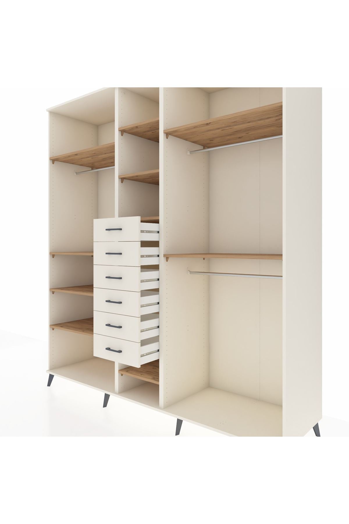 Kronos Dolap 10 Raflı 6 Çekmeceli 3 Askılı 220x59x243 Aytaşı-Çam/Aytaşı
