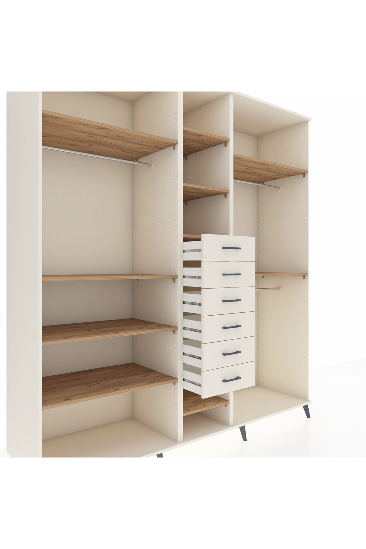 Kronos Dolap 10 Raflı 6 Çekmeceli 3 Askılı 220x59x243 Aytaşı-Çam/Aytaşı