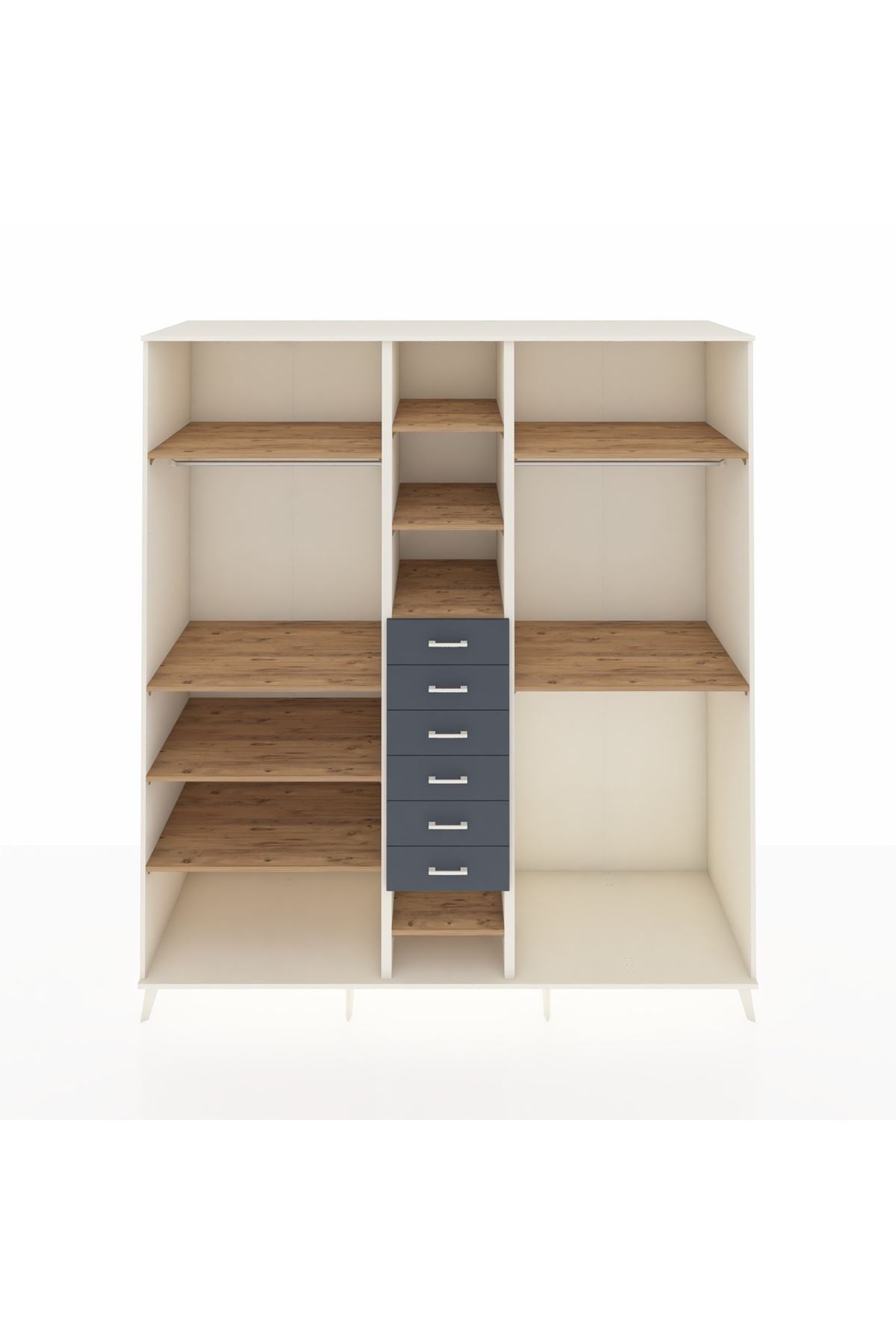 Kronos Dolap 10 Raflı 6 Çekmeceli 3 Askılı 220x59x243 Aytaşı-Çam/Antrasit