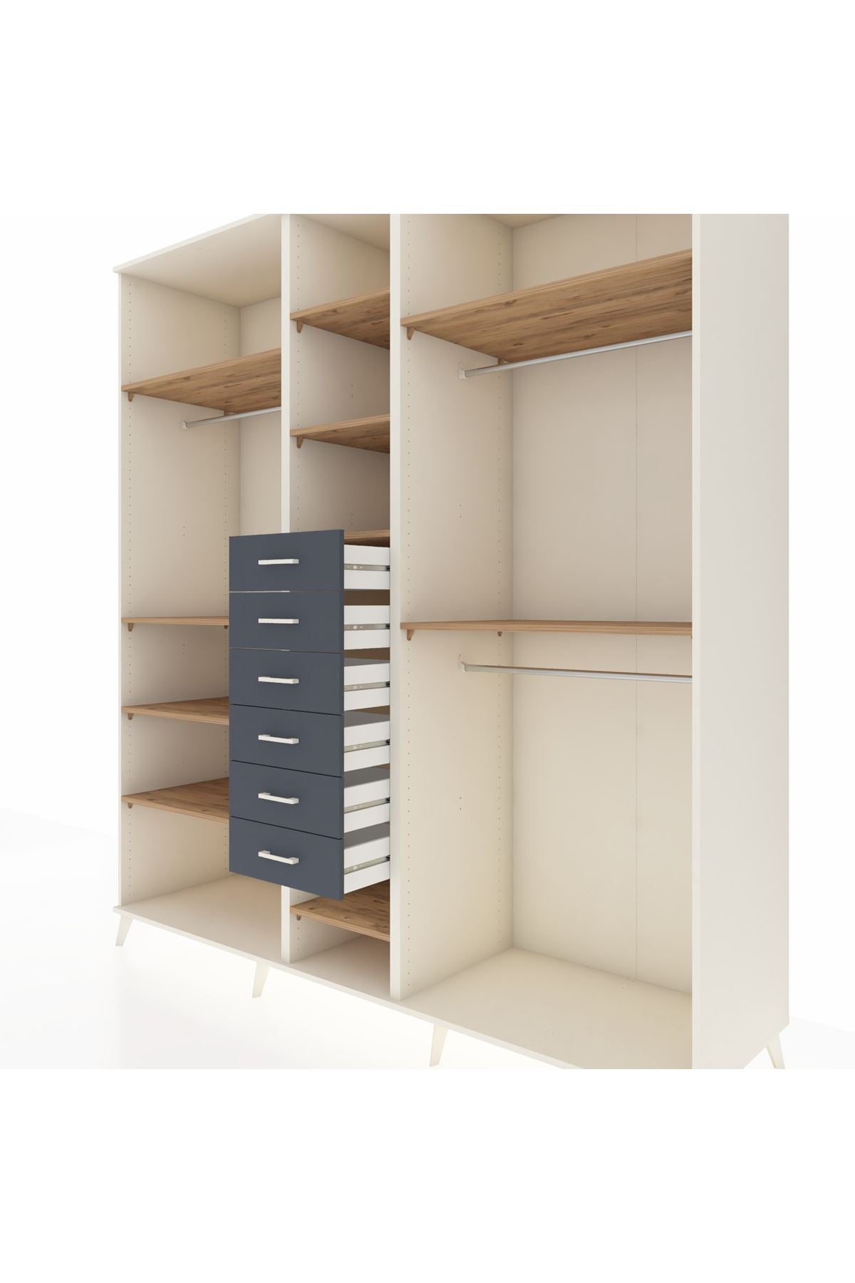 Kronos Dolap 10 Raflı 6 Çekmeceli 3 Askılı 220x59x243 Aytaşı-Çam/Antrasit