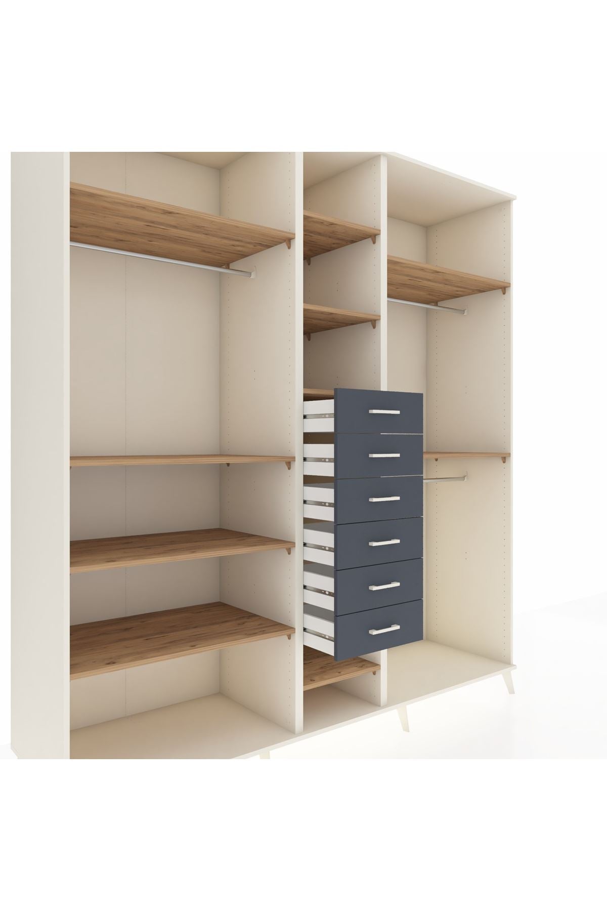 Kronos Dolap 10 Raflı 6 Çekmeceli 3 Askılı 220x59x243 Aytaşı-Çam/Antrasit