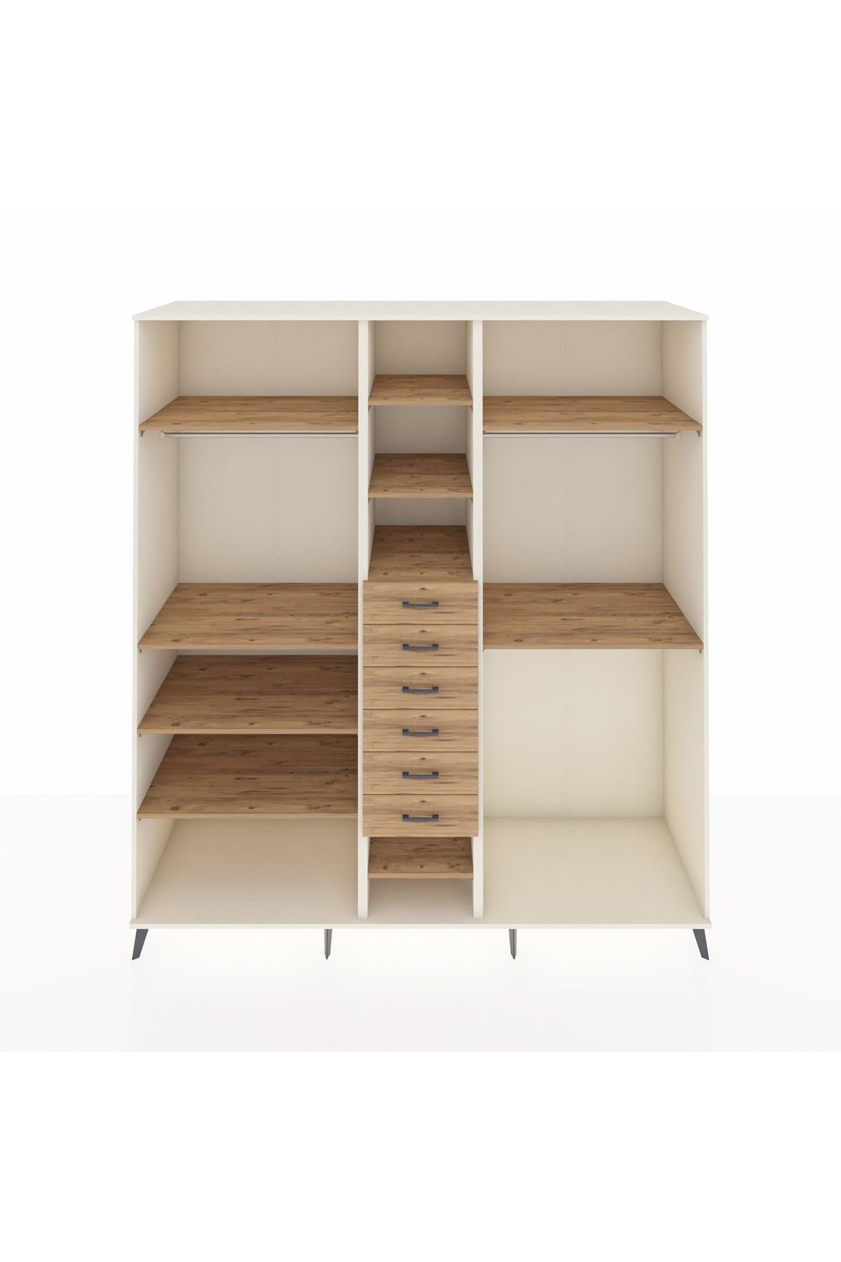 Kronos Dolap 10 Raflı 6 Çekmeceli 3 Askılı 220x59x243 Aytaşı-Çam/Çam