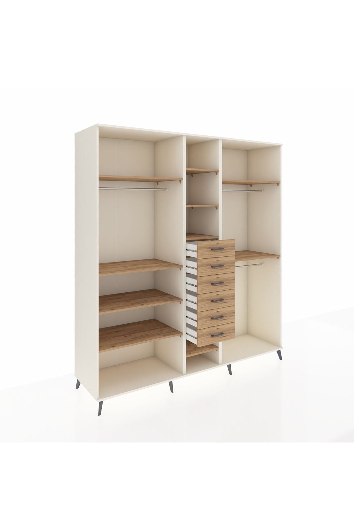 Kronos Dolap 10 Raflı 6 Çekmeceli 3 Askılı 220x59x243 Aytaşı-Çam/Çam