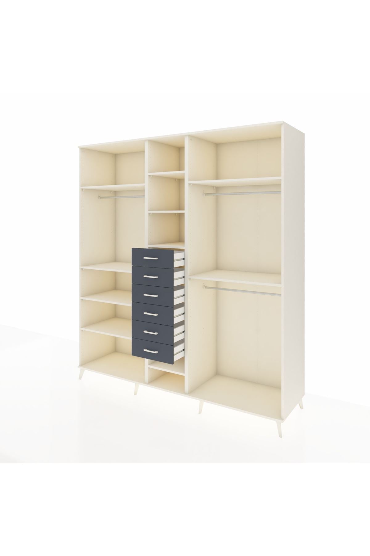 Kronos Dolap 10 Raflı 6 Çekmeceli 3 Askılı 220x59x243 Aytaşı-Aytaşı/Antrasit