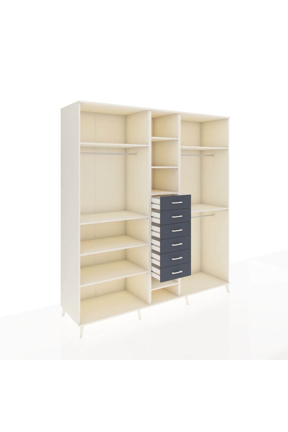 Kronos Dolap 10 Raflı 6 Çekmeceli 3 Askılı 220x59x243 Aytaşı-Aytaşı/Antrasit