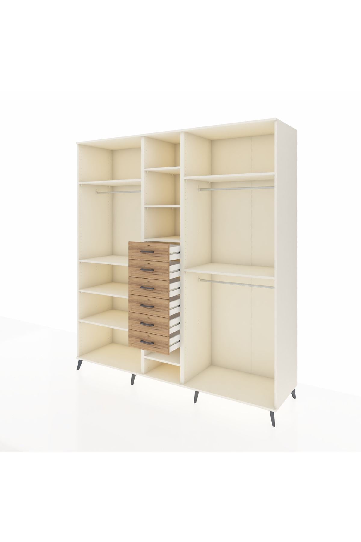 Kronos Dolap 10 Raflı 6 Çekmeceli 3 Askılı 220x59x243 Aytaşı-Aytaşı/Çam