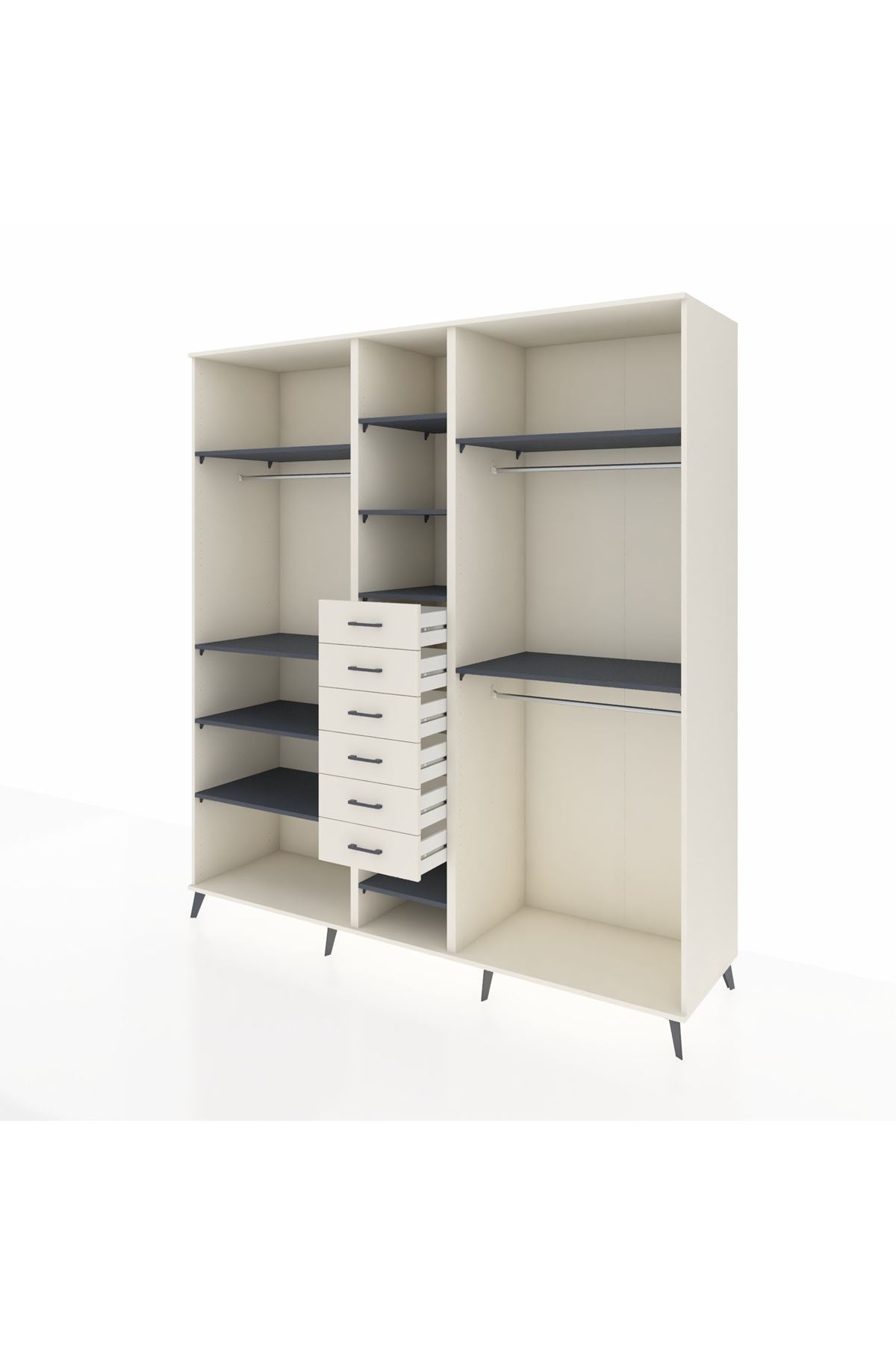 Kronos Dolap 10 Raflı 6 Çekmeceli 3 Askılı 220x59x243 Aytaşı-Antrasit/Aytaşı