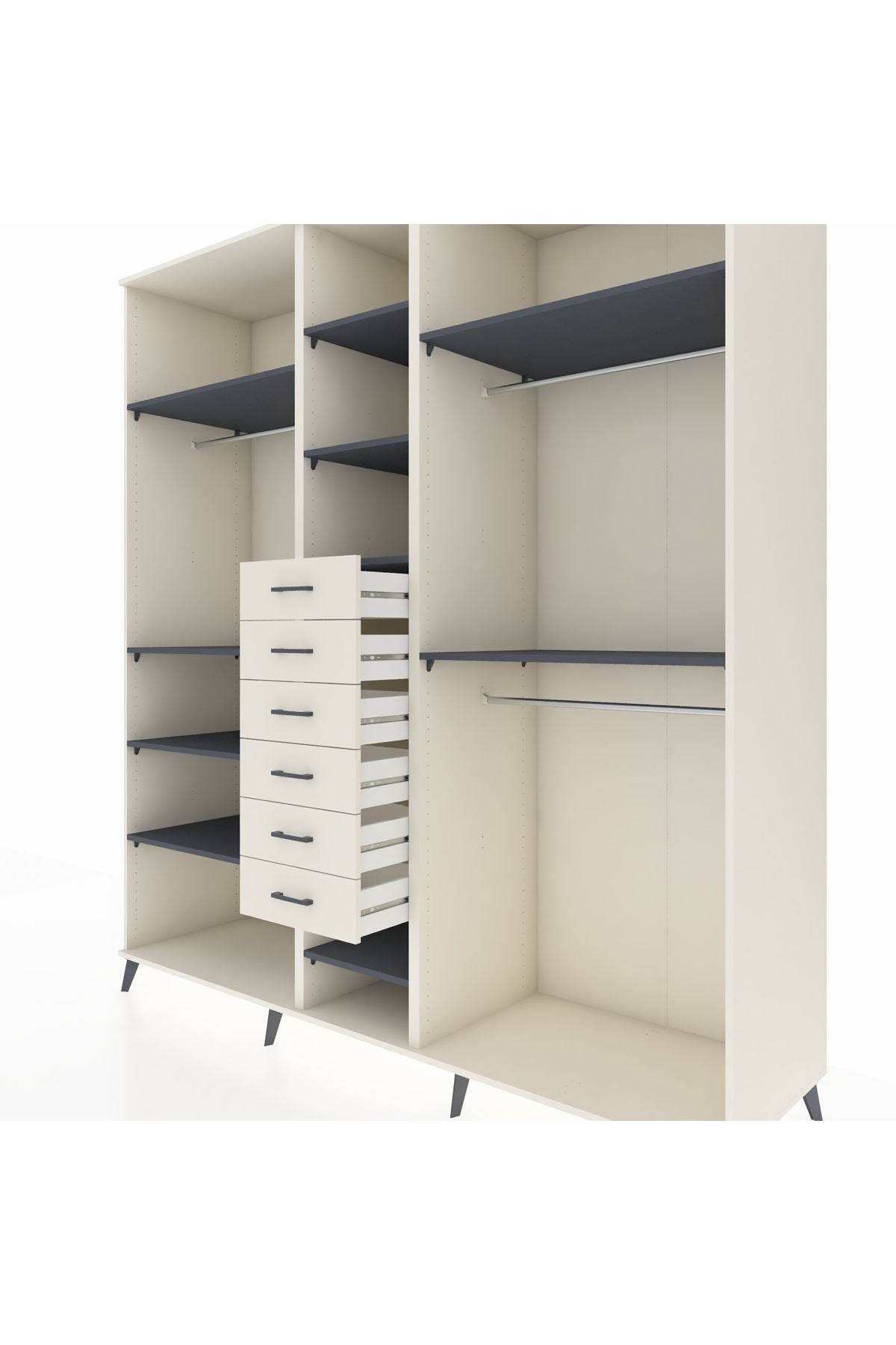 Kronos Dolap 10 Raflı 6 Çekmeceli 3 Askılı 220x59x243 Aytaşı-Antrasit/Aytaşı