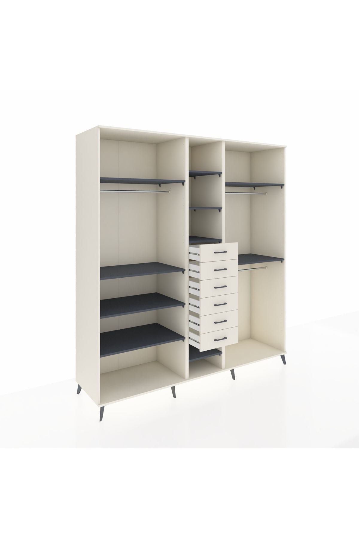 Kronos Dolap 10 Raflı 6 Çekmeceli 3 Askılı 220x59x243 Aytaşı-Antrasit/Aytaşı