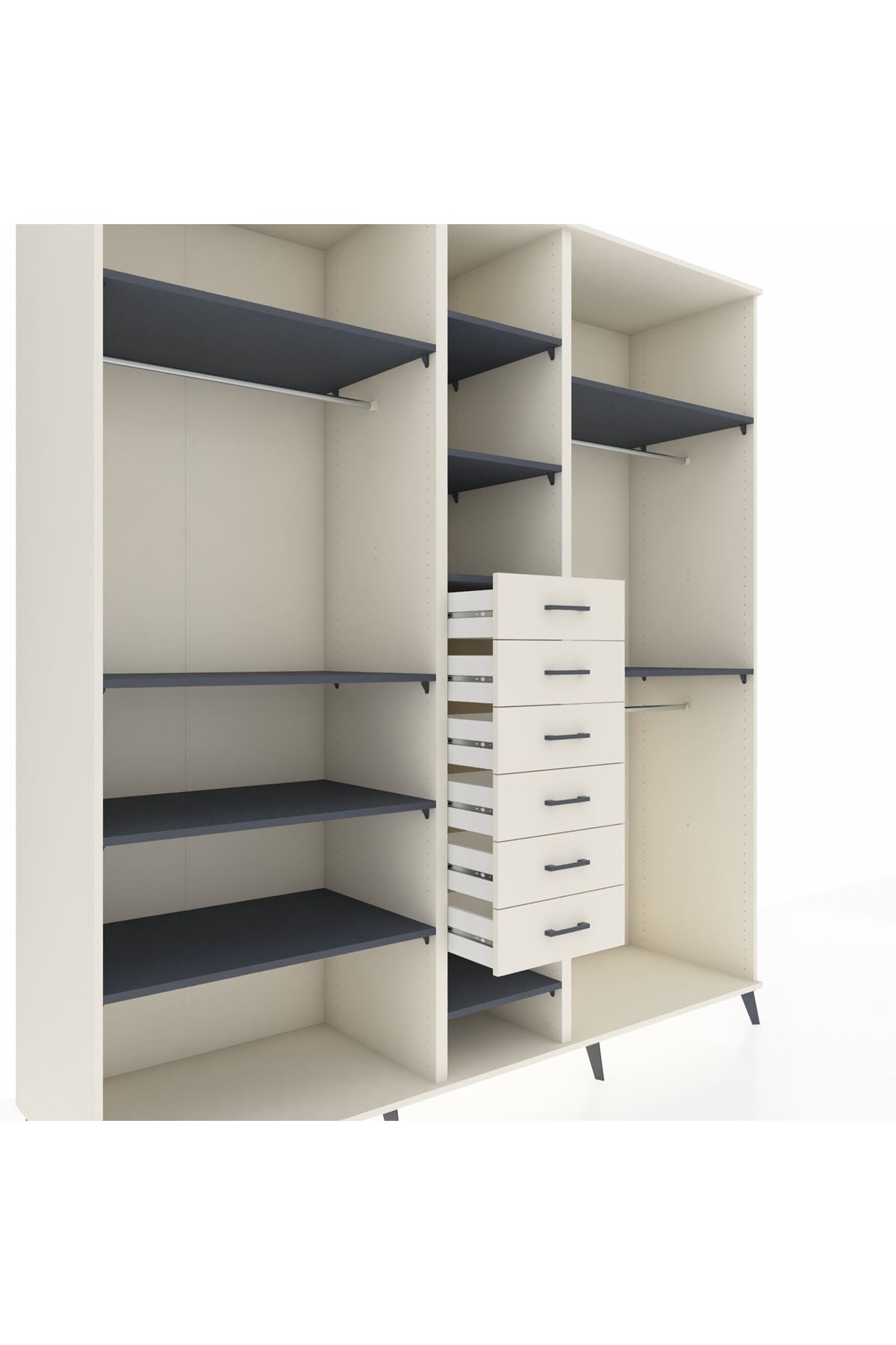 Kronos Dolap 10 Raflı 6 Çekmeceli 3 Askılı 220x59x243 Aytaşı-Antrasit/Aytaşı