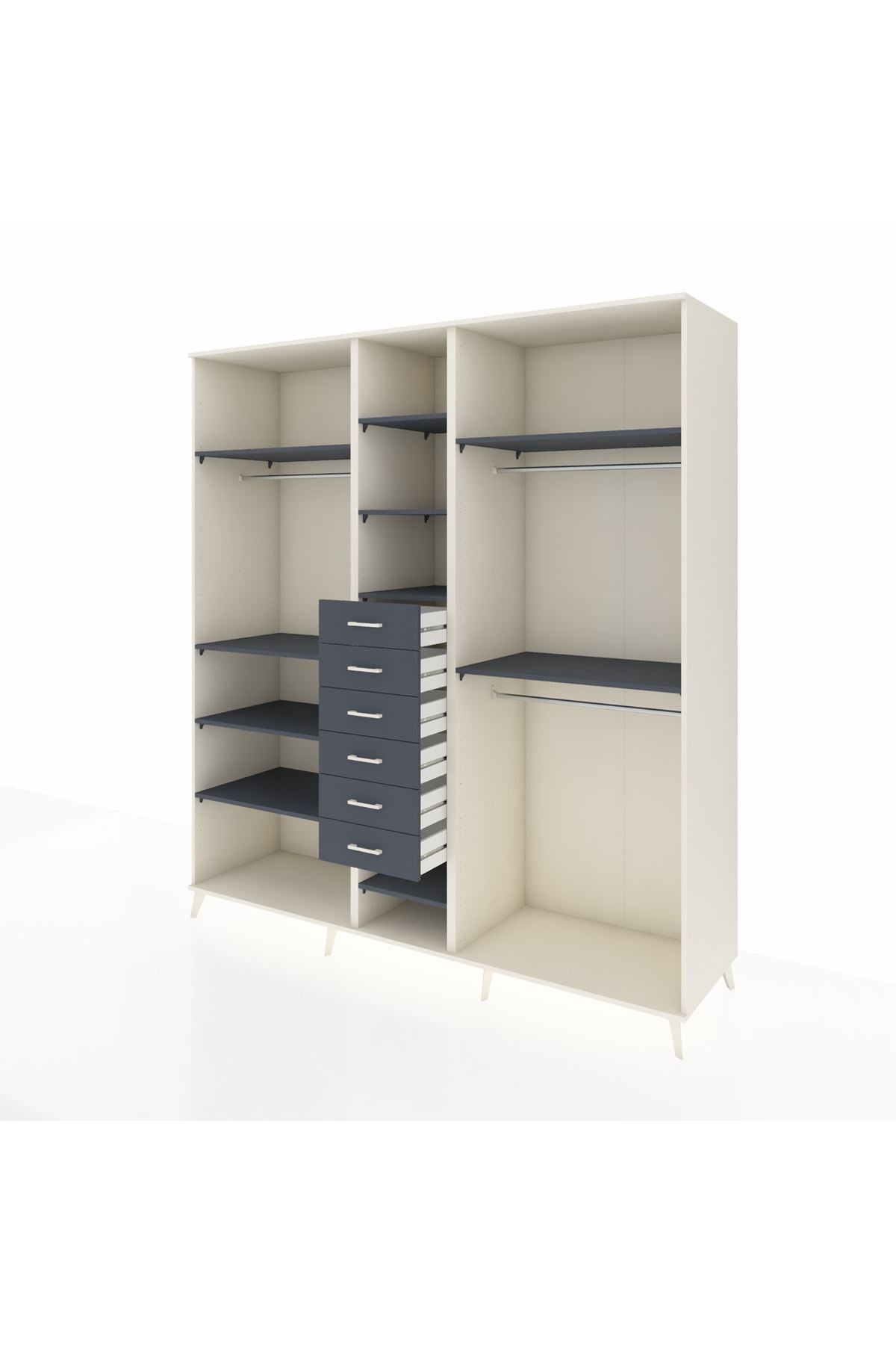 Kronos Dolap 10 Raflı 6 Çekmeceli 3 Askılı 220x59x243 Aytaşı-Antrasit/Antrasit