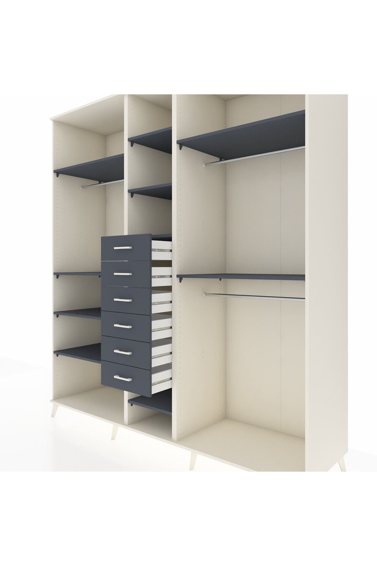 Kronos Dolap 10 Raflı 6 Çekmeceli 3 Askılı 220x59x243 Aytaşı-Antrasit/Antrasit