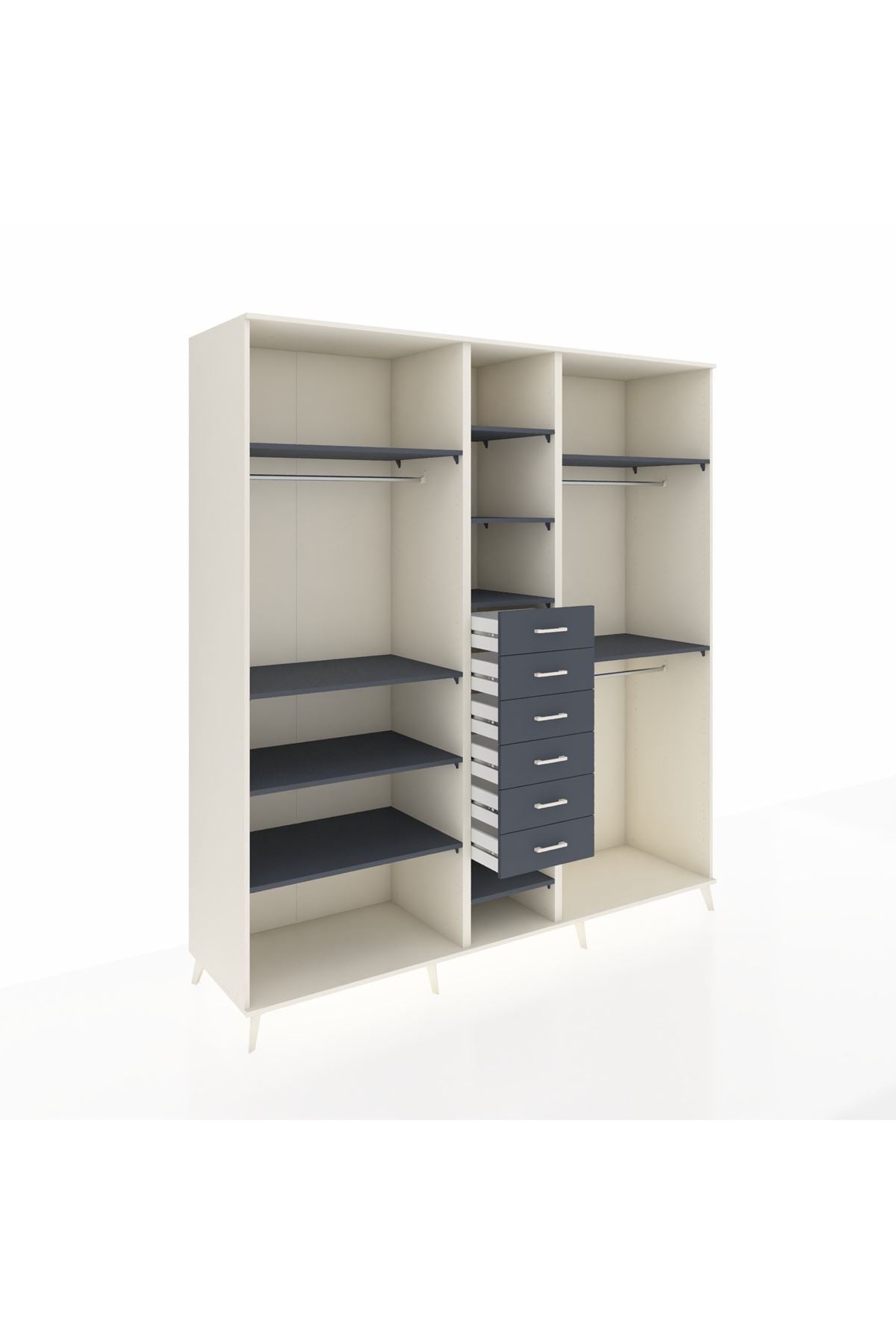 Kronos Dolap 10 Raflı 6 Çekmeceli 3 Askılı 220x59x243 Aytaşı-Antrasit/Antrasit