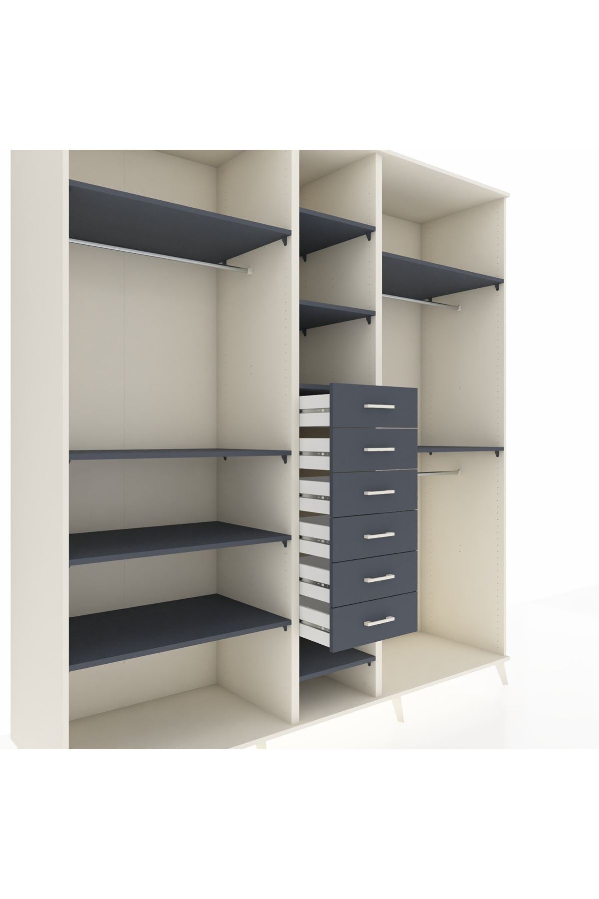 Kronos Dolap 10 Raflı 6 Çekmeceli 3 Askılı 220x59x243 Aytaşı-Antrasit/Antrasit