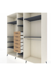 Kronos Dolap 10 Raflı 6 Çekmeceli 3 Askılı 220x59x243 Aytaşı-Antrasit/Çam