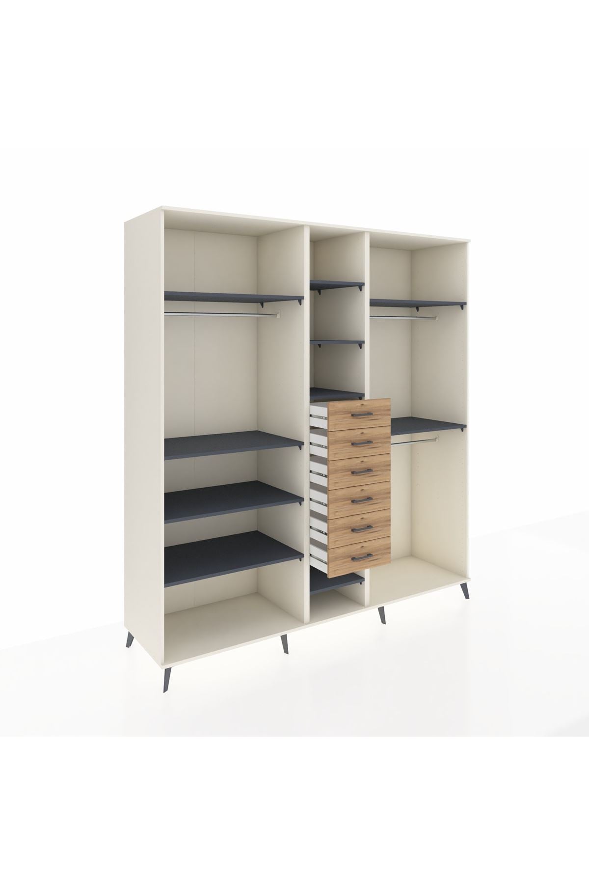 Kronos Dolap 10 Raflı 6 Çekmeceli 3 Askılı 220x59x243 Aytaşı-Antrasit/Çam