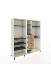 Kronos Dolap 10 Raflı 6 Çekmeceli 3 Askılı 220x59x243 Aytaşı-Antrasit/Çam