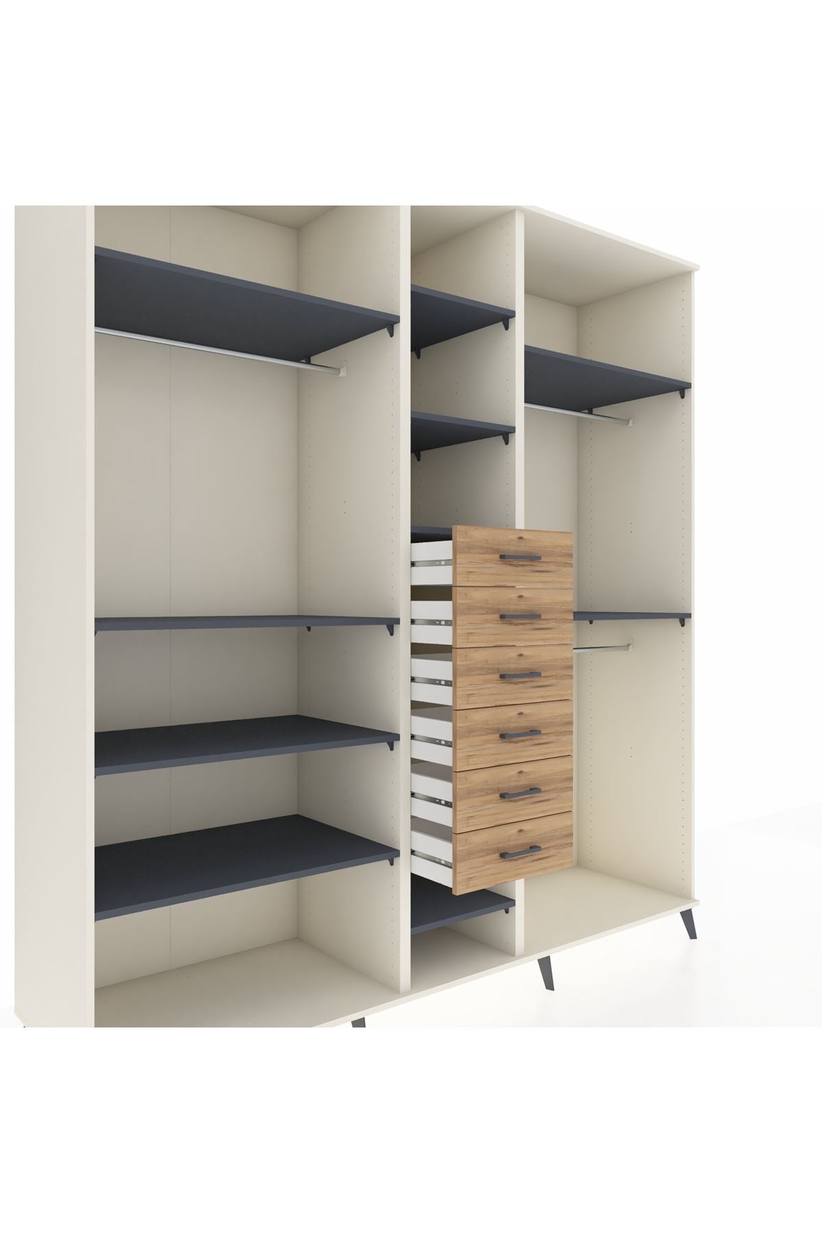 Kronos Dolap 10 Raflı 6 Çekmeceli 3 Askılı 220x59x243 Aytaşı-Antrasit/Çam