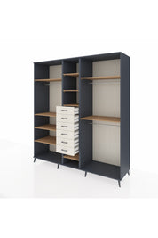 Kronos Dolap 10 Raflı 6 Çekmeceli 3 Askılı 220x59x243 Antrasit-Çam/Aytaşı