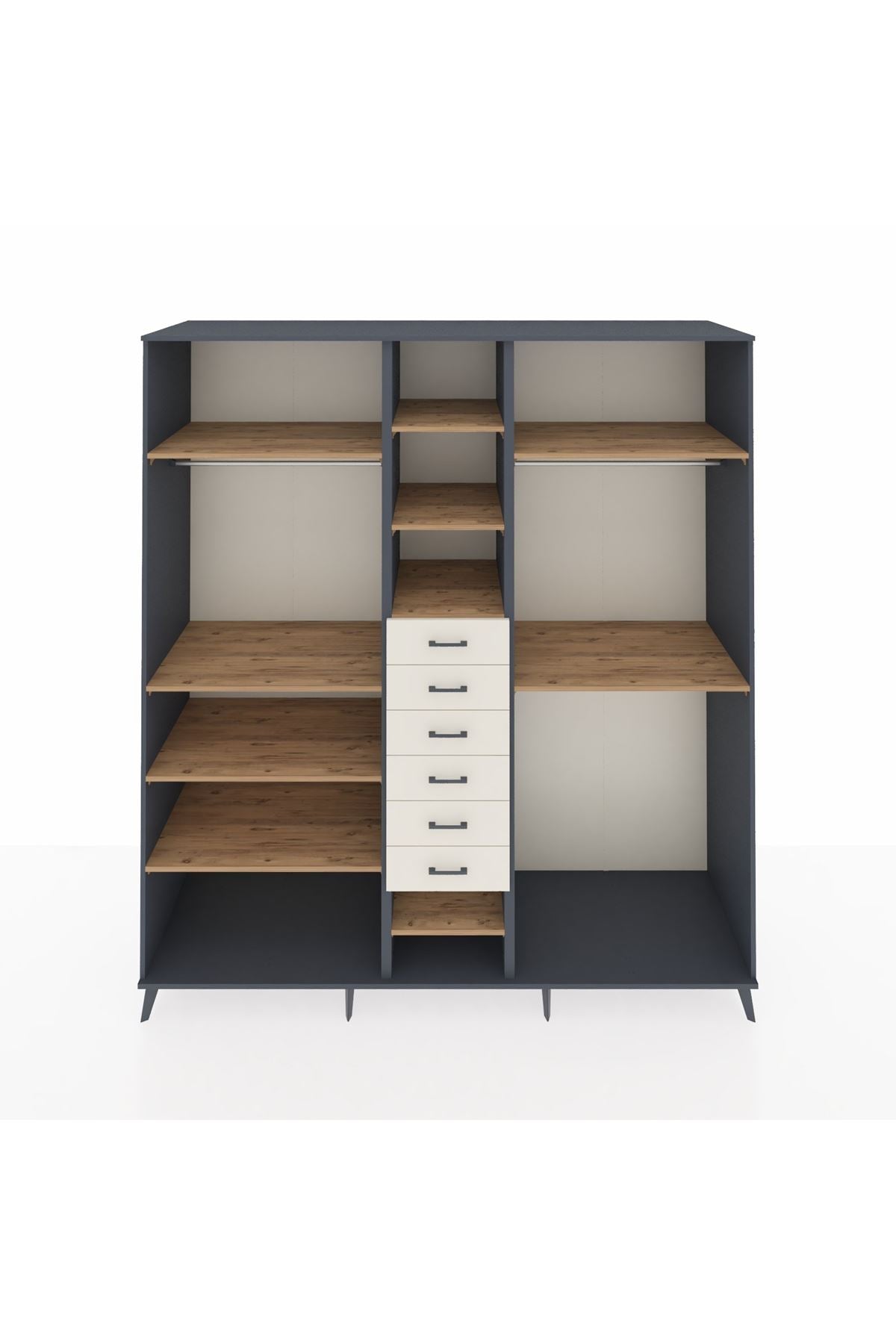 Kronos Dolap 10 Raflı 6 Çekmeceli 3 Askılı 220x59x243 Antrasit-Çam/Aytaşı