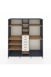 Kronos Dolap 10 Raflı 6 Çekmeceli 3 Askılı 220x59x243 Antrasit-Çam/Aytaşı