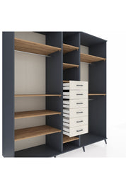 Kronos Dolap 10 Raflı 6 Çekmeceli 3 Askılı 220x59x243 Antrasit-Çam/Aytaşı