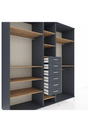 Kronos Dolap 10 Raflı 6 Çekmeceli 3 Askılı 220x59x243 Antrasit-Çam/Antrasit
