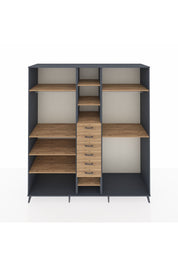 Kronos Dolap 10 Raflı 6 Çekmeceli 3 Askılı 220x59x243 Antrasit-Çam/Çam