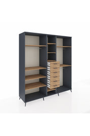 Kronos Dolap 10 Raflı 6 Çekmeceli 3 Askılı 220x59x243 Antrasit-Çam/Çam