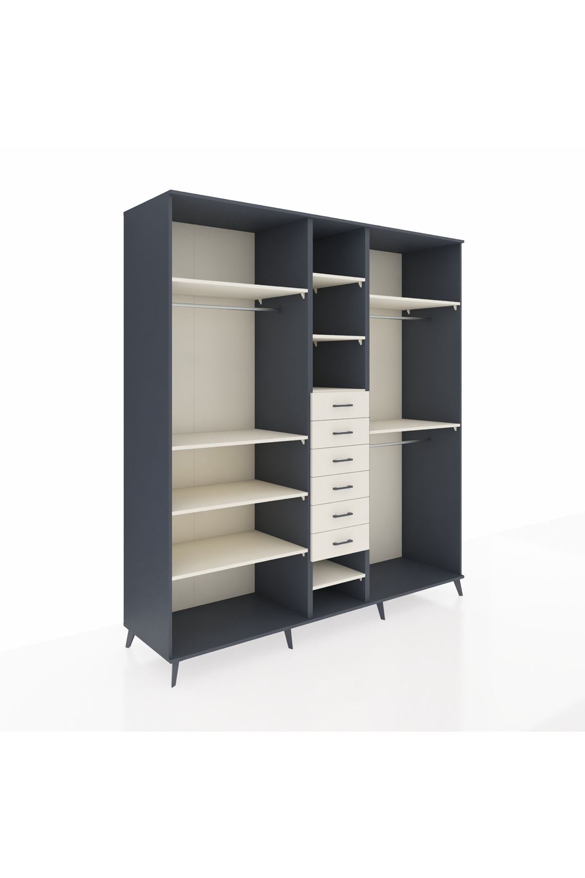 Kronos Dolap 10 Raflı 6 Çekmeceli 3 Askılı 220x59x243 Antrasit-Aytaşı/Aytaşı