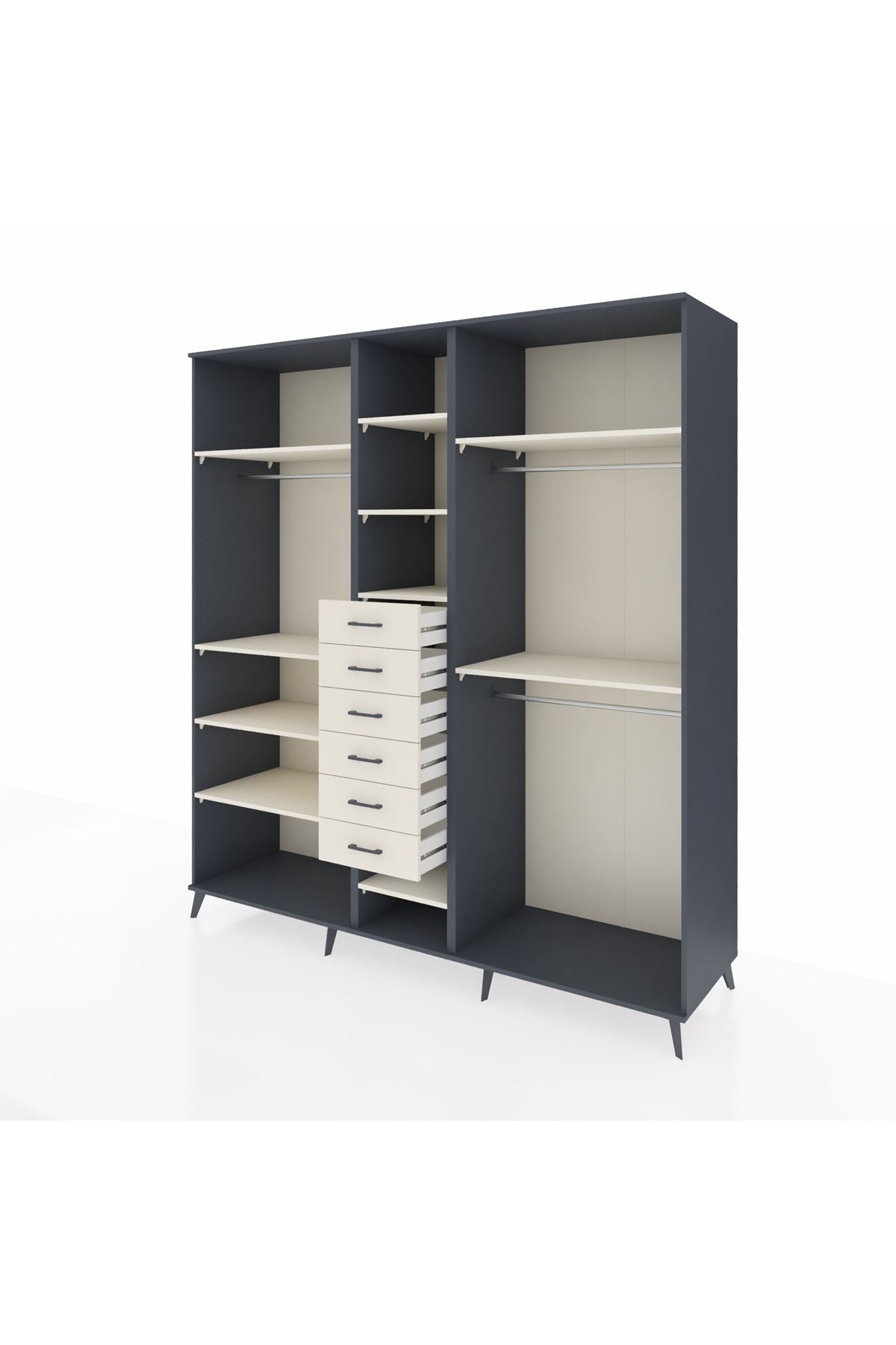 Kronos Dolap 10 Raflı 6 Çekmeceli 3 Askılı 220x59x243 Antrasit-Aytaşı/Aytaşı