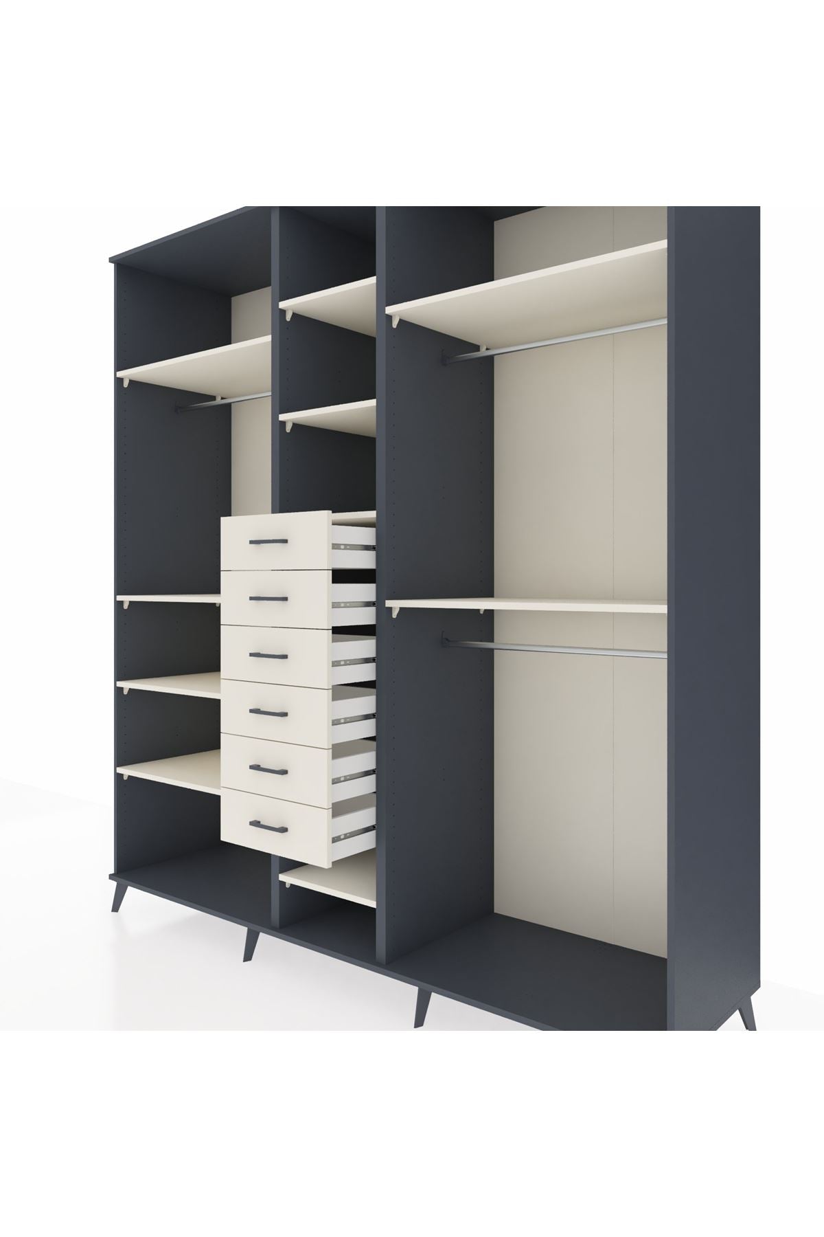 Kronos Dolap 10 Raflı 6 Çekmeceli 3 Askılı 220x59x243 Antrasit-Aytaşı/Aytaşı