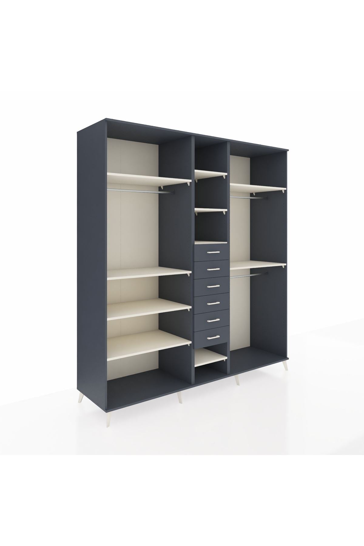 Kronos Dolap 10 Raflı 6 Çekmeceli 3 Askılı 220x59x243 Antrasit-Aytaşı/Antrasit