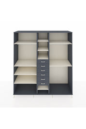 Kronos Dolap 10 Raflı 6 Çekmeceli 3 Askılı 220x59x243 Antrasit-Aytaşı/Antrasit