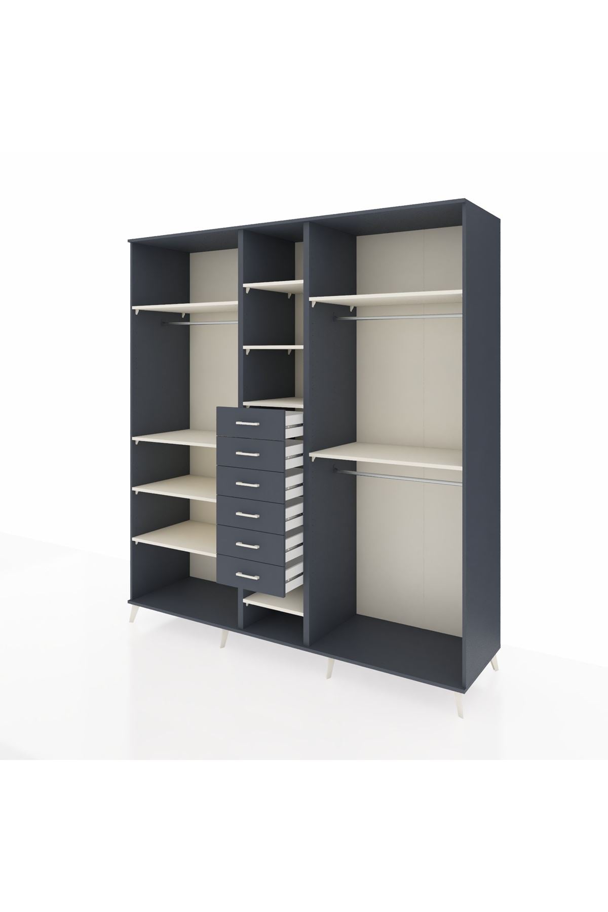 Kronos Dolap 10 Raflı 6 Çekmeceli 3 Askılı 220x59x243 Antrasit-Aytaşı/Antrasit