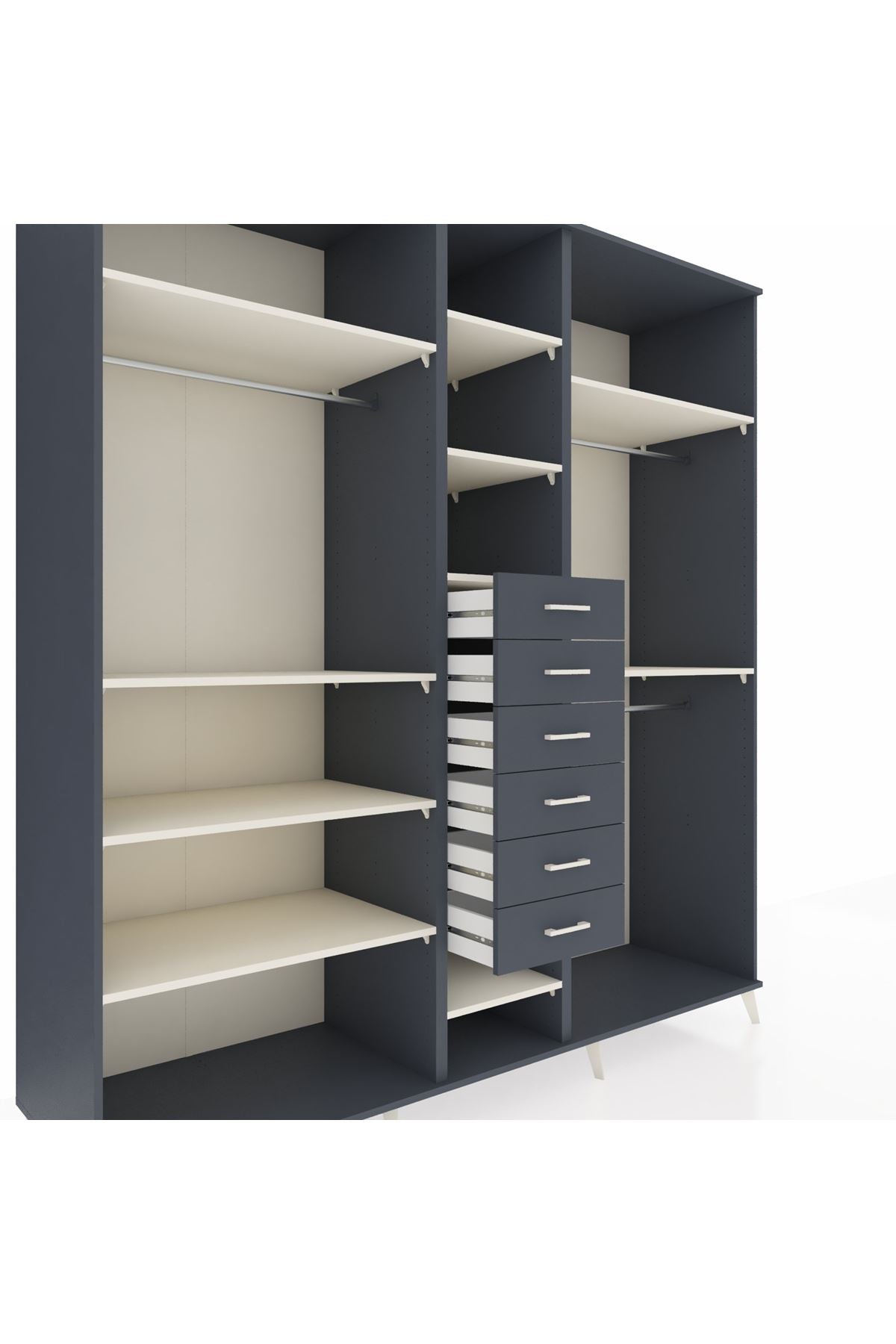 Kronos Dolap 10 Raflı 6 Çekmeceli 3 Askılı 220x59x243 Antrasit-Aytaşı/Antrasit