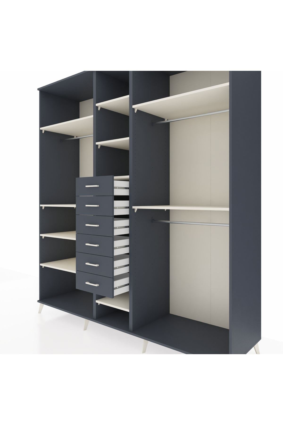 Kronos Dolap 10 Raflı 6 Çekmeceli 3 Askılı 220x59x243 Antrasit-Aytaşı/Antrasit