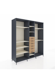 Kronos Dolap 10 Raflı 6 Çekmeceli 3 Askılı 220x59x243 Antrasit-Aytaşı/Çam