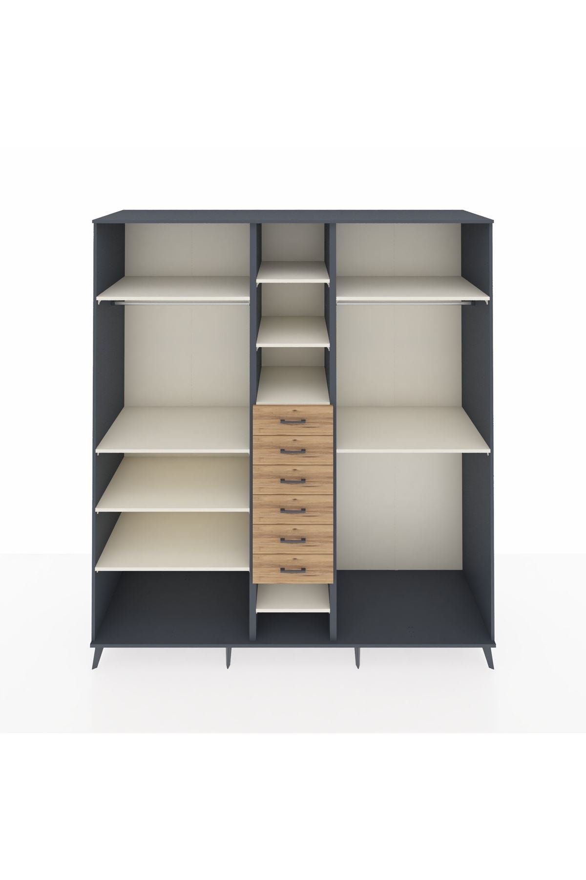 Kronos Dolap 10 Raflı 6 Çekmeceli 3 Askılı 220x59x243 Antrasit-Aytaşı/Çam