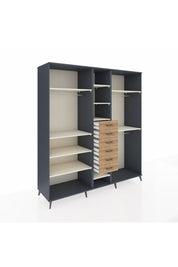 Kronos Dolap 10 Raflı 6 Çekmeceli 3 Askılı 220x59x243 Antrasit-Aytaşı/Çam