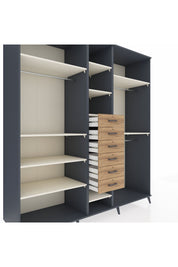 Kronos Dolap 10 Raflı 6 Çekmeceli 3 Askılı 220x59x243 Antrasit-Aytaşı/Çam