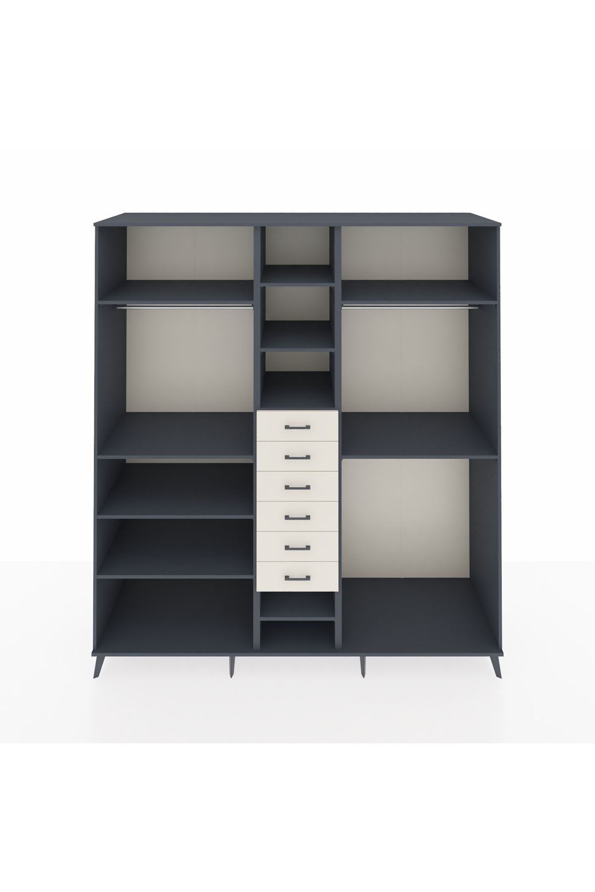 Kronos Dolap 10 Raflı 6 Çekmeceli 3 Askılı 220x59x243 Antrasit-Antrasit/Aytaşı