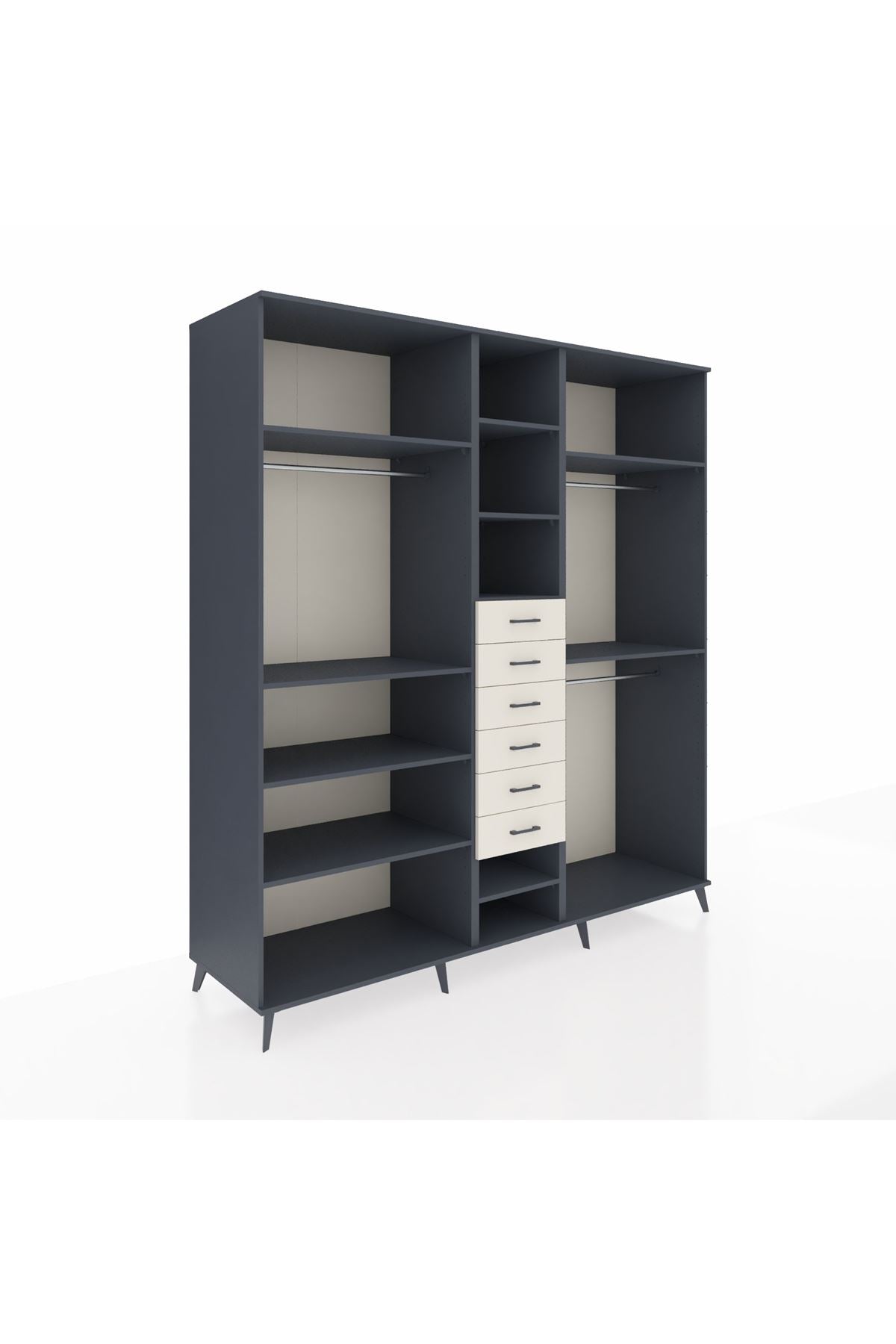 Kronos Dolap 10 Raflı 6 Çekmeceli 3 Askılı 220x59x243 Antrasit-Antrasit/Aytaşı