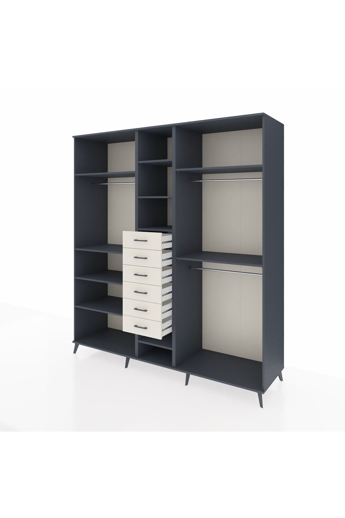 Kronos Dolap 10 Raflı 6 Çekmeceli 3 Askılı 220x59x243 Antrasit-Antrasit/Aytaşı