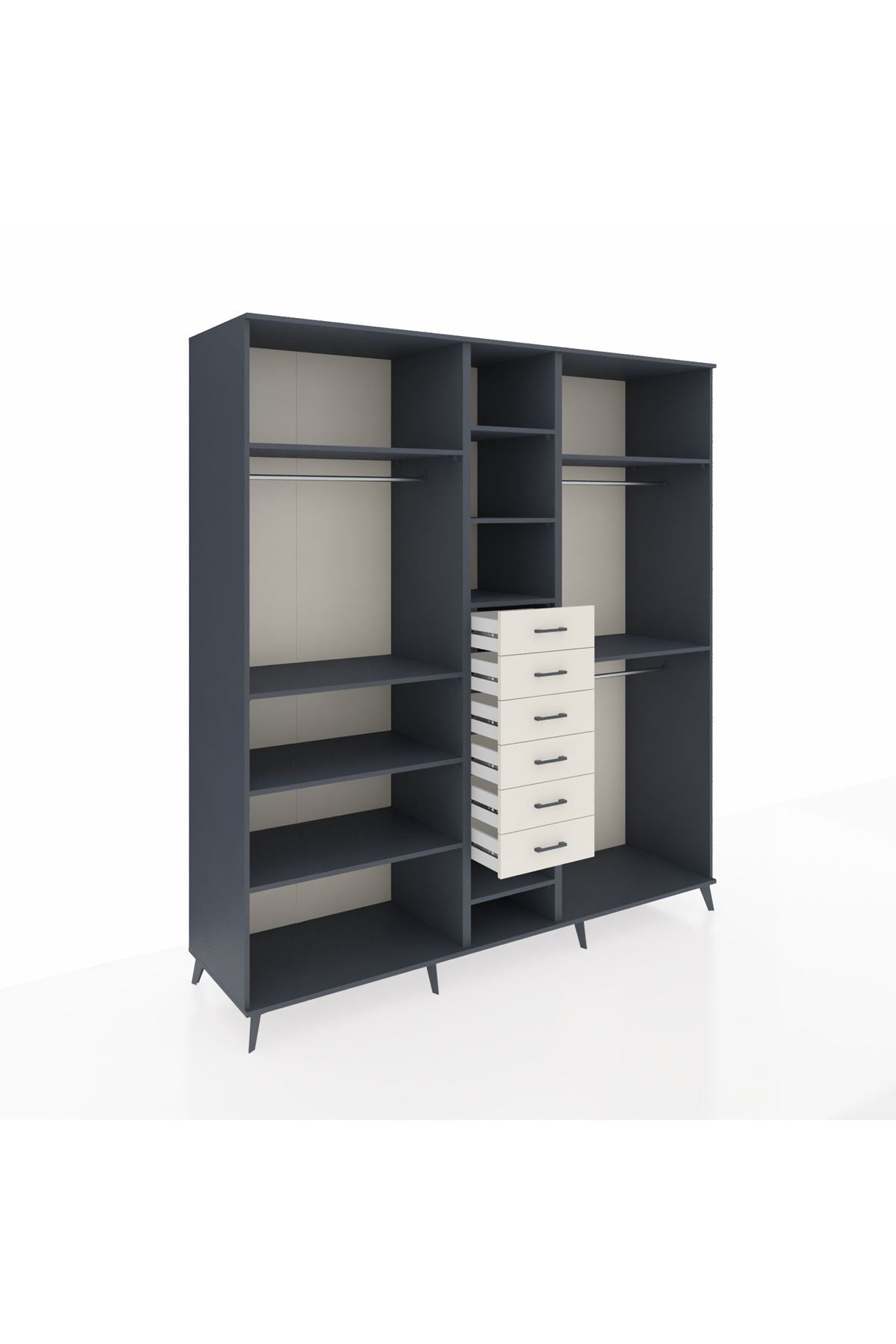 Kronos Dolap 10 Raflı 6 Çekmeceli 3 Askılı 220x59x243 Antrasit-Antrasit/Aytaşı