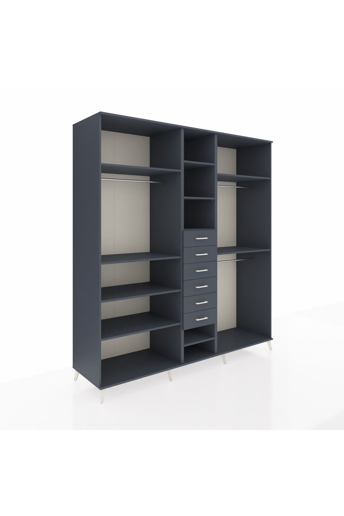 Kronos Dolap 10 Raflı 6 Çekmeceli 3 Askılı 220x59x243 Antrasit-Antrasit/Antrasit